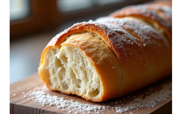 Baguette Tradition croustillante sur une surface en bois