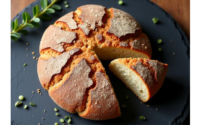 Pain de campagne rustique tranché, révélant une mie dense