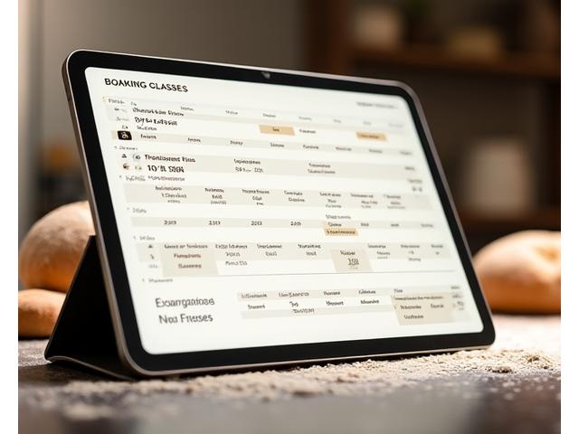 Calendrier de réservation d'ateliers de boulangerie et pâtisserie avec des dates et horaires disponibles.