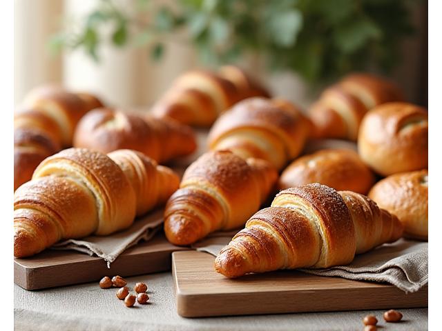 Assortiment de viennoiseries et pains en gros plans, présentés pour la revente professionnelle