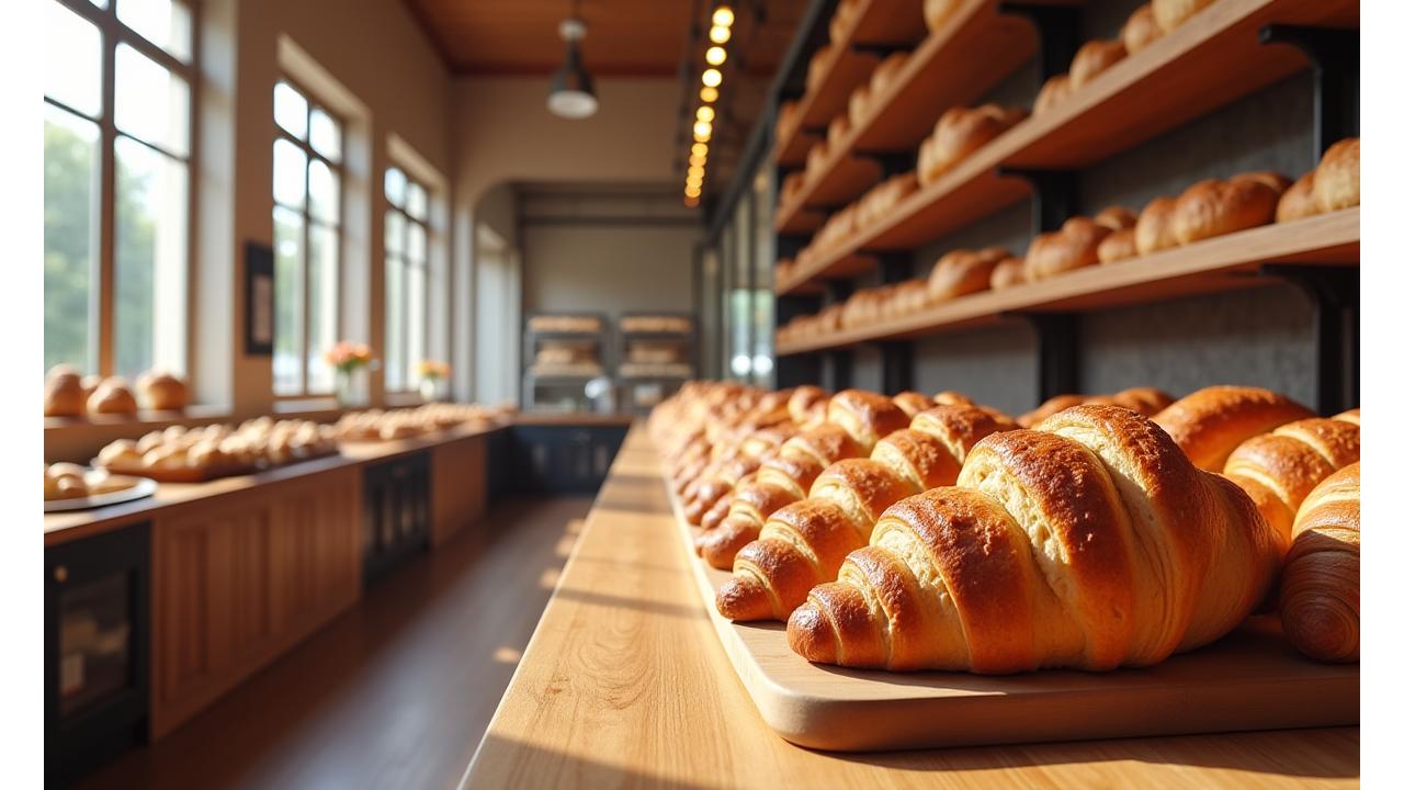 Vue intérieure d'une boutique avec une large sélection de pains artisanaux et de pâtisseries fraîches
