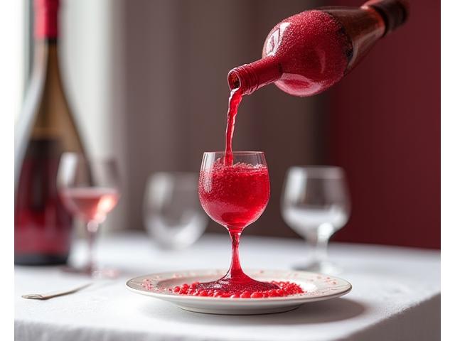 Gâteau illusion représentant une bouteille de boisson flottant et versant son contenu dans un verre en dessous.