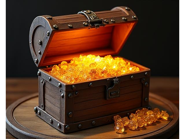 Gâteau illusion en forme de coffre au trésor ouvert, révélant des bijoux comestibles.