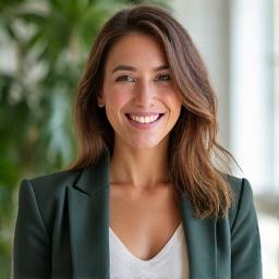 Portrait professionnel d'une nutritionniste souriante, dans un cadre lumineux et moderne.