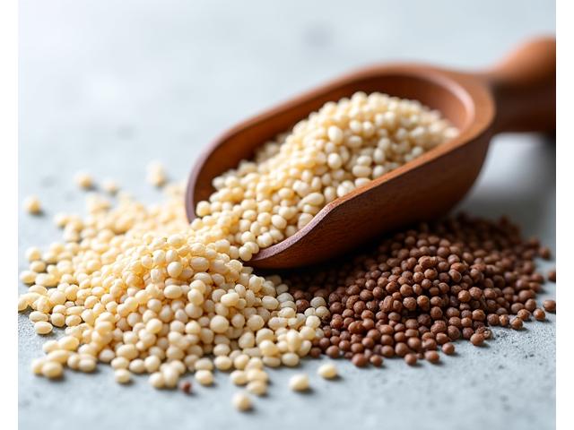 Gros plan sur des graines de quinoa et de sarrasin, parfaites pour les pains sans gluten ou à faible teneur en gluten.
