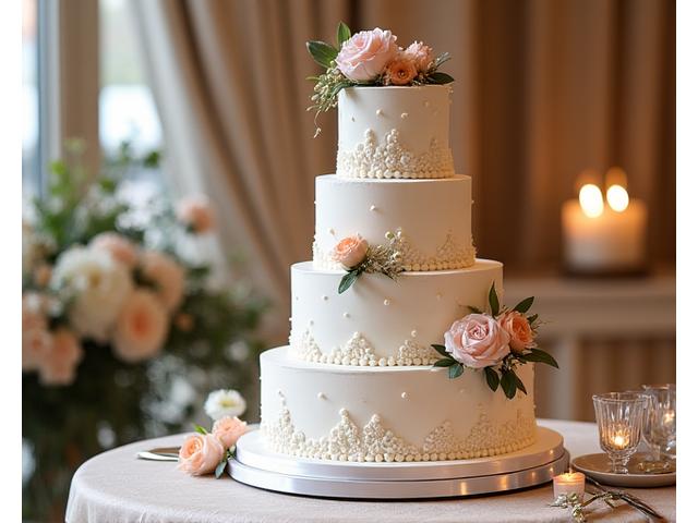 Pièce montée de mariage élégante avec macarons et fleurs